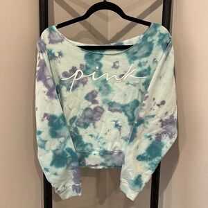 VS Pink Off Shoulder Cropped Sweatshirt